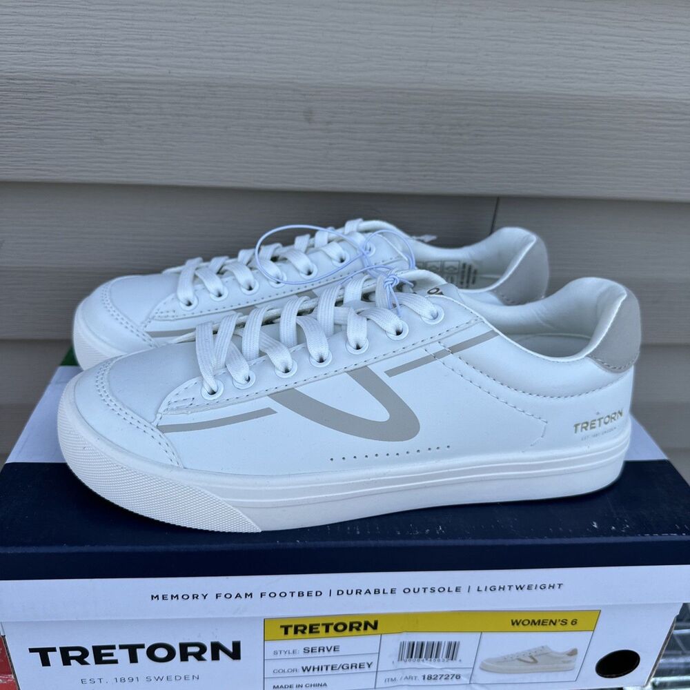 Tretorn Women's Serve Lace-Up Casual Sneakers Shoes White & Grey Size 6 New